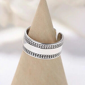 Minimalist 925 Sterling Silver Leaf Wide Ring Band Vintage Silver Ring